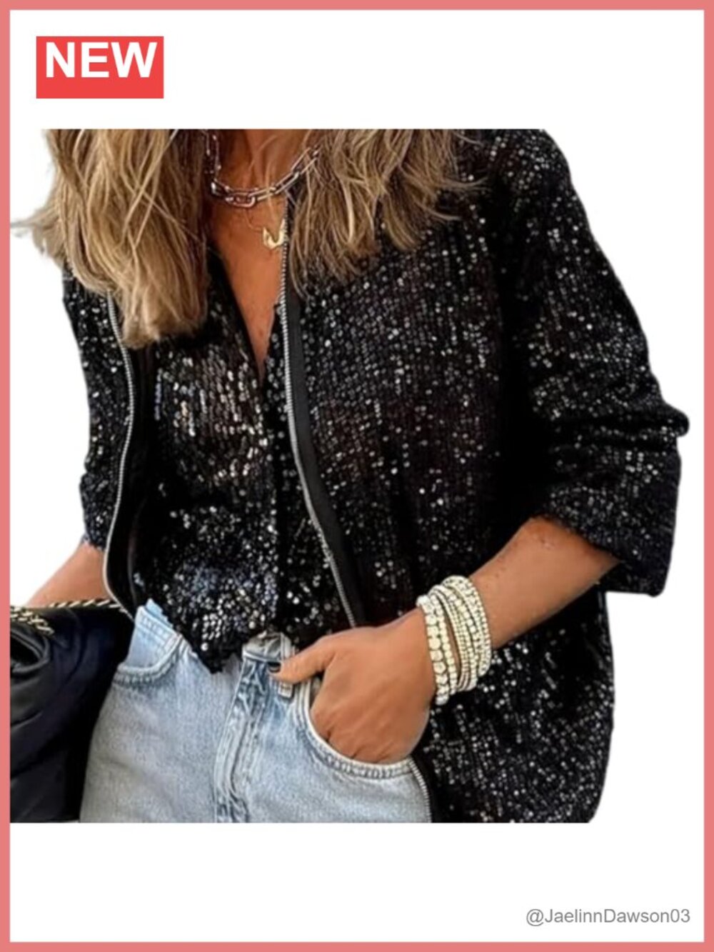 Womens Lightweight Zip Up Sparkly Sequin Blazer Jacket Tops